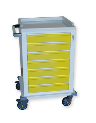 Carrello ospedaliero modulare in acciaio verniciato, struttura monoblocco - 7 cassetti - cm 67x63x104h