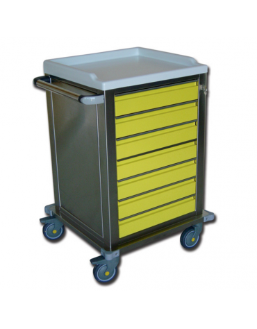 Carrello ospedaliero modulare in acciaio inox - struttura autoportante e monoblocco - 7 cassetti - cm 67x63x104h