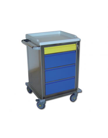 Carrello ospedaliero modulare in acciaio inox - struttura autoportante e monoblocco - 1 + 3 cassetti - cm 67x63x104h