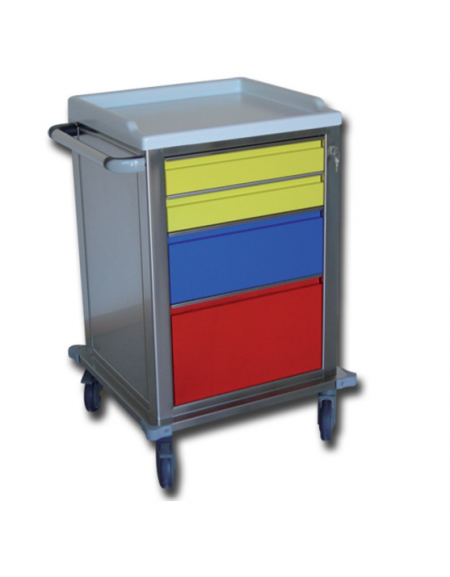 Carrello ospedaliero modulare in acciaio inox - struttura autoportante e monoblocco - 2+ 1 + 1 cassetti - cm 67x63x104h