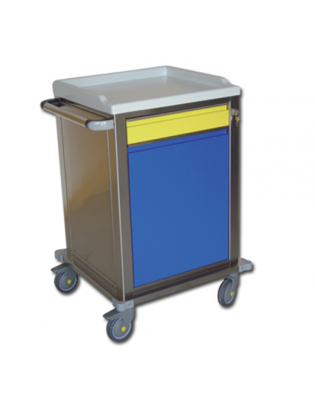 Carrello ospedaliero modulare in acciaio inox - struttura autoportante e monoblocco - 1 + 1 cassetti - cm 67x63x104h