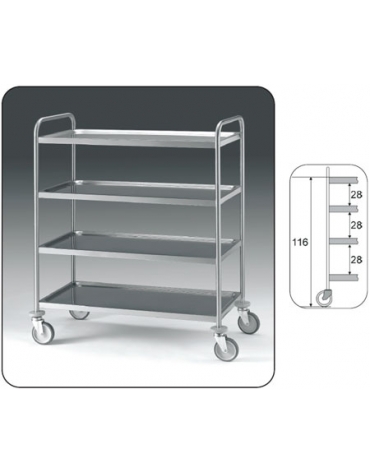 Carrello inox con piani stampati, versione smontabile