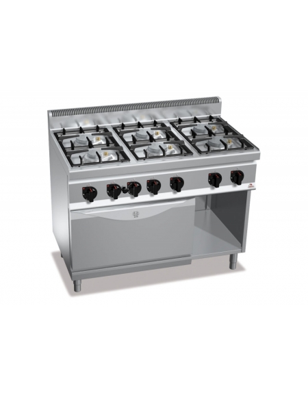 Cucina a gas 6 fuochi MEDIA POTENZA con forno a gas GN 2/1 - cm 120x70x85/90h