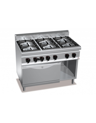 Cucina a gas 6 fuochi ALTA POTENZA con forno a gas GN 2/1 - cm 120x70x85/90h