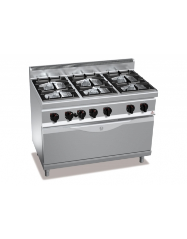 Cucina a gas 6 fuochi ALTA POTENZA con forno a gas MAXI - cm 120x70x85/90h