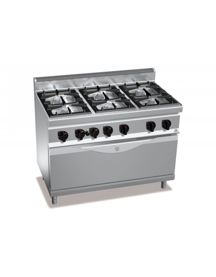 Cucina a gas 6 fuochi ALTA POTENZA con forno a gas GN 2/1 - cm  120x70x85/90h - Profondita' cm 70 - Cucine su mobile con forno 