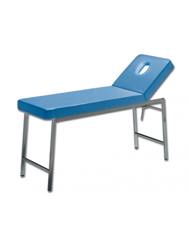 Lettino da visita medica classico - cromato - colore blu - schienale con foro - cm 180x57x73h