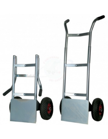 Carrello pieghevole zincato - 2 ruote pneumatiche cerchio acciaio Ø cm 26 - cm 49x56x120h - pala di carico cm 32x20