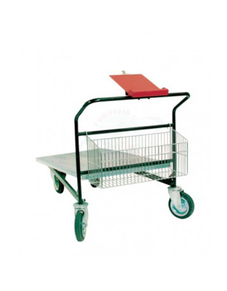 Carrello con pianale in lamiera zincata - 4 ruote (2 fisse - 2 girevoli) gomma piena Ø cm 20 - cm 70x110h