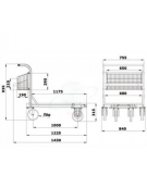 Carrello con ripiano in rete zincata elettrosaldata -  4 ruote (2 fisse - 2 girevoli) gomma piena Ø cm 20 - piano cm 70x110