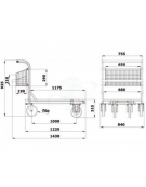 Carrello con pianale interamente zincato -  4 ruote (2 fisse- 2 girevoli) gomma piena Ø cm 20 - piano cm 70x110