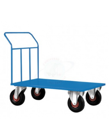 Carrello con pianale in lamiera 20/10 - 4 Ruote Pneumatiche (2 fisse e 2 girevoli) nylon Ø cm 26 - cm 80x120