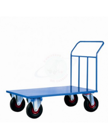 Carrello pianale in lamiera 20/10 - 4 ruote girevoli pneumatiche Ø cm 26 - cm 80x120