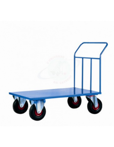 Carrello con pianale in lamiera 20/10 - 4 ruote girevoli pneumatiche, 2 con freno Ø cm 26 - cm 80x120