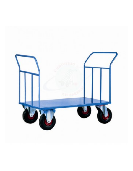 Carrello con pianale in lamiera 20/10 doppia sponda - 4 ruote (2 fisse - 2 girevoli) pneumatiche  Ø cm 26 - cm 80x120