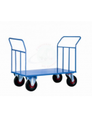 Carrello con pianale in lamiera 20/10 doppia sponda - 1 sponda fissa - 1 smontabile - ruote pneumatiche  Ø cm 26 - cm 80x120