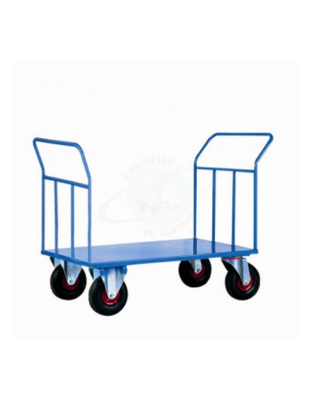 Carrello con pianale in lamiera 20/10 doppia sponda  -1 sponda fissa - 1 smontabile 4 ruote girevoli Ø cm 26  - cm 80x120