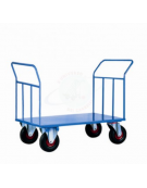 Carrello con pianale in lamiera 20/10 doppia sponda - 4 ruote girevoli, 2 con freno Ø cm 26 - cm 80x120