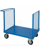 Carrello con pianale con 2 sponde in rete 4 ruote ( 2 fisse - 2 girevoli ) gomma industriale Ø cm 14 - cm 60x90x81h