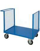 Carrello con pianale con 2 sponde in rete - 4 ruote gomma industriale, 2 con freno Ø cm 14 - cm 60x90x81h