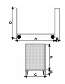 Carrello con pianale con 2 sponde in rete - 4 ruote gomma industriale, 2 con freno Ø cm 14 - cm 60x90x81h