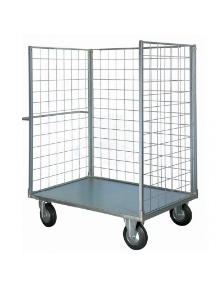 Carrello con pianale verniciato a 3 sponde - 4 ruote (2 fisse - 2 girevoli)  gomma piena Ø cm 20 - cm 77,5x115x132h 