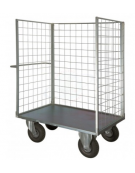 Carrello con pianale verniciato a 3 sponde  - 2 ruote fisse - 2 girevoli) pneumatiche Ø cm 26 - cm 77,5x115x132h