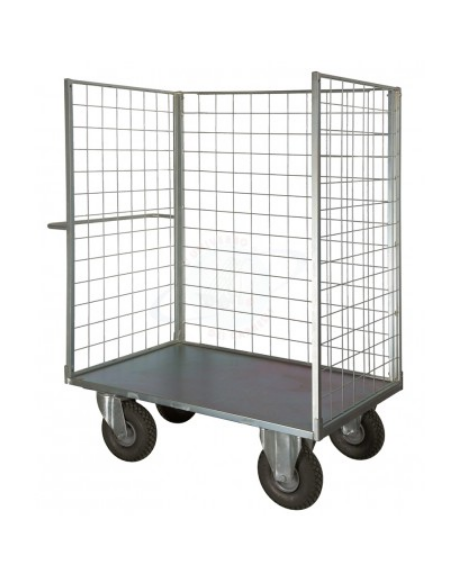 Carrello con pianale verniciato a 3 sponde  - 2 ruote fisse - 2 girevoli) pneumatiche Ø cm 26 - cm 77,5x115x132h