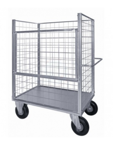 Carrello con pianale verniciato a 4 sponde - 1 ribaltabile - 4 ruote (2 fisse- 2 girevoli) pneumatiche Ø cm 26 - cm 75x115x132h