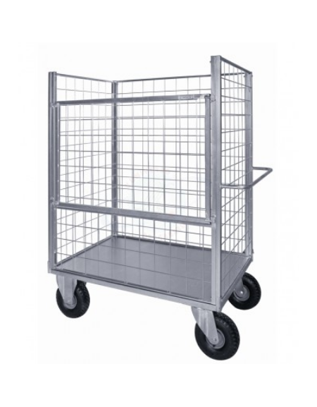 Carrello con pianale verniciato a 4 sponde - 1 ribaltabile - 4 ruote (2 fisse- 2 girevoli) pneumatiche Ø cm 26 - cm 75x115x132h