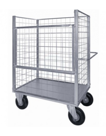 Carrello con pianale verniciato a 4 sponde - 1 ribaltabile - 4 ruote girevoli pneumatiche Ø cm 26 - cm 75x115x132h