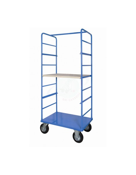 Carrello maxi a ripiani - 4 ruote (2 fisse 2 girevoli) gomma piena Ø cm 20 - cm 80x120x180h