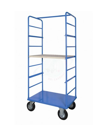 Carrello maxi a ripiani - 4 ruote (2 fisse 2 girevoli) gomma piena, 2 con freno Ø cm 20 - cm 80x120x180h