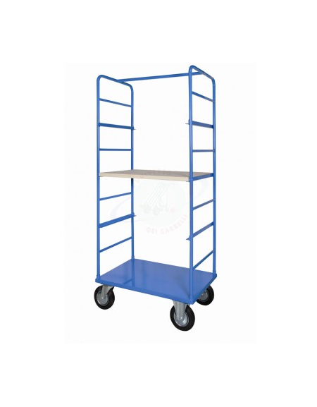 Carrello maxi a ripiani - 4 ruote (2 fisse 2 girevoli) gomma piena, 2 con freno Ø cm 20 - cm 80x120x180h