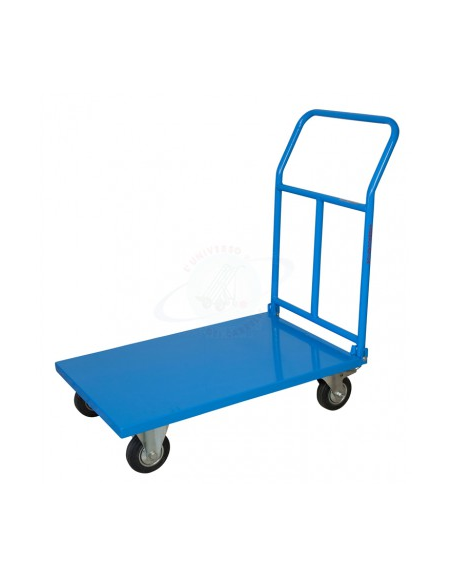 Carrello con pianale in lamiera 20/10 - manico pieghevole 4 ruote (2 fisse-2 girevoli) in gomma Ø cm 14 - cm 60x90x100h