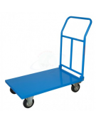 Carrello con pianale in lamiera 20/10 - 4 ruote (2 fisse-2 girevoli) in gomma piena, 2 con freno Ø cm 14 - cm 60x90x100h