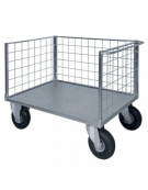 Carrello con pianale - 3 sponde in rete zincata - 4 ruote(2 fisse-2 girevoli) pneumatiche Ø cm 26 - cm 77,5x115x60,5h