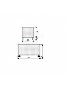 Pianale a 4 sponde -1 ribaltabile in rete verniciata- 4 ruote(2 fisse-2 girevoli) pneumatiche, 2 con freno - cm 75x115x60,5h