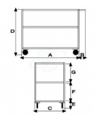 Carrello portatutto a 3 vasche, lamiera 15/10, 4 ruote (2 fisse - 2 girevoli) gomma piena Ø cm 12,5 - cm 50x80x88h