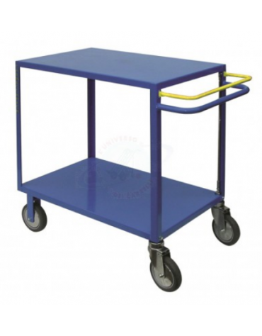 Carrello portatutto 2 piani con freno normalmente attivo 4 ruote (2 fisse - 2 girevoli) gomma piena Ø - cm 12,5 - cm 90x86x85h