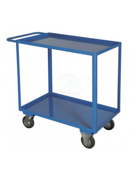 Carrello portatutto a 2 vasche, lamiera 15/10, 4 ruote ( 2 fisse - 2 girevoli) gomma piena, 2 con freno Ø cm 12,5 - cm 50x80x83h