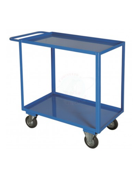 Carrello portatutto a 2 vasche, lamiera 15/10, 4 ruote girevoli gomma piena, 2 con freno Ø 12,5 - cm 50x80x83h