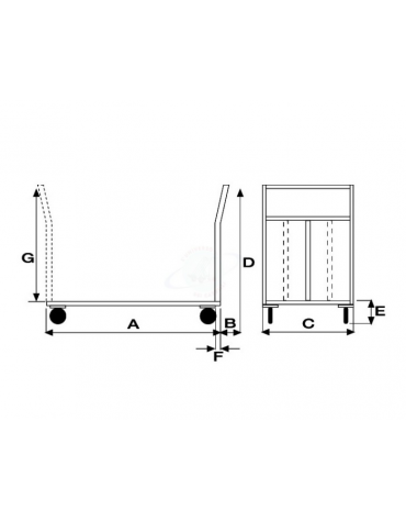 Carrello con pianale in lamiera 20/10 ruote antiforatura - ( 2 fisse - 2 girevoli) Ø cm 26 - cm 80x120