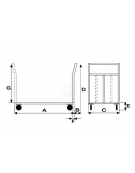 Pianale in lamiera 20/10 2 sponde - 1 fissa e 1 rimovibile - 4 ruote (2 fisse - 2 girevoli) pneumatiche, 2 con freno - cm 80x120