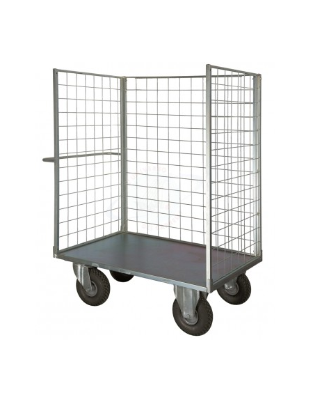 Carrello con pianale zincato a 3 sponde - 4 ruote antiforatura (2 fisse - 2 girevoli) Ø cm 26 - cm 77,5x115x132h