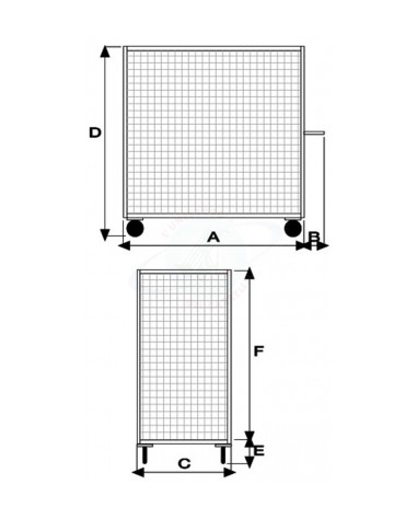 Carrello con pianale zincato a 3 sponde - 4 ruote antiforatura (2 fisse - 2 girevoli) Ø cm 26 - cm 77,5x115x132h