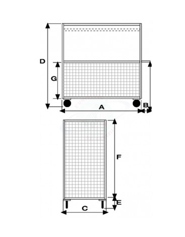 Carrello con pianale zincato a 4 sponde - 1 ribaltabile - 4 ruote antiforatura (2 fisse- 2 girevoli) Ø cm 26 - cm 75x115x132h