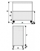 Carrello con pianale zincato a 4 sponde - 1 ribaltabile - 4 ruote antiforatura girevoli - 2 con freno - Ø cm 26 - cm 75x115x132h