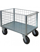 Carrello con pianale a 4 sponde in rete verniciata - 4 ruote antiforatura (2 fisse-2 girevoli) Ø cm 26 - cm 75x115x60,5h