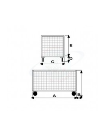 Carrello con pianale a 4 sponde in rete verniciata - 4 ruote antiforatura (2 fisse-2 girevoli) Ø cm 26 - cm 75x115x60,5h